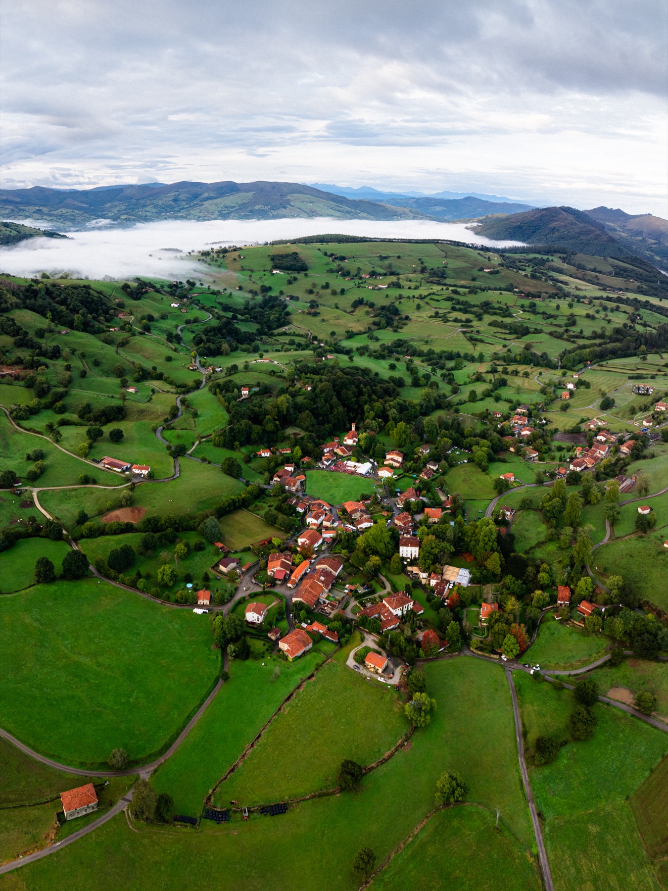 Vista aérea de Esles y sus praderías